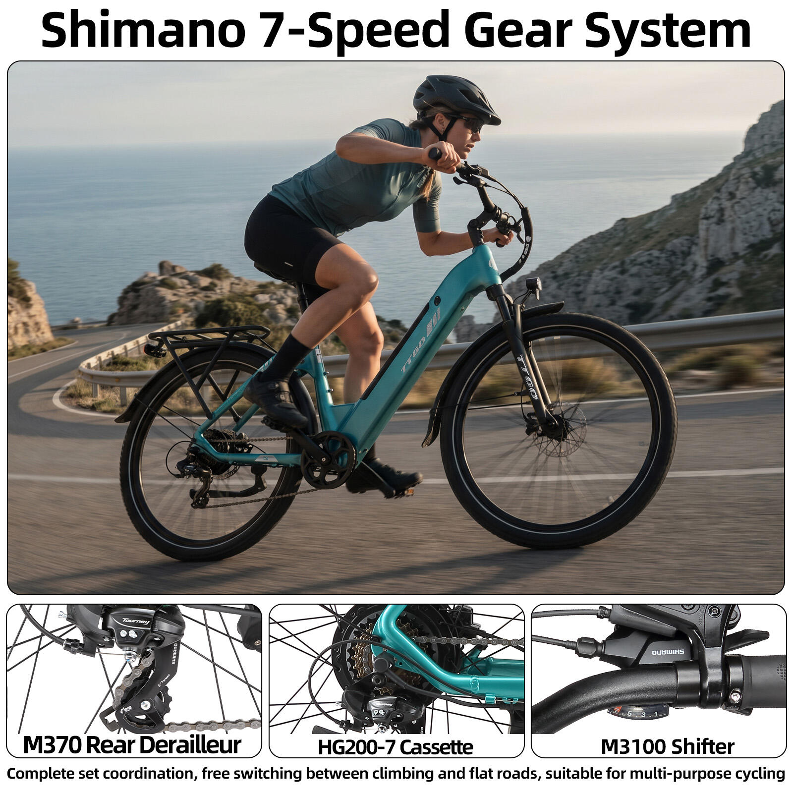 Elektrische fiets voor volwassenen TTGO C5 batterij 48V 13.5Ah band 27,5 inch 10/15