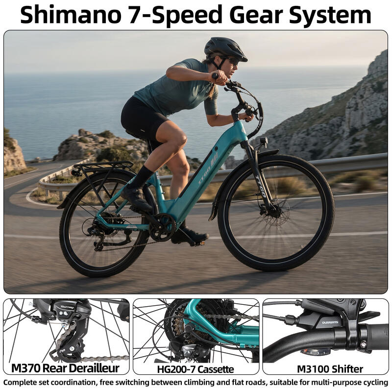 Bicicletă electrică TTGO C5 pentru navetiști, baterie detașabilă de 648 Wh