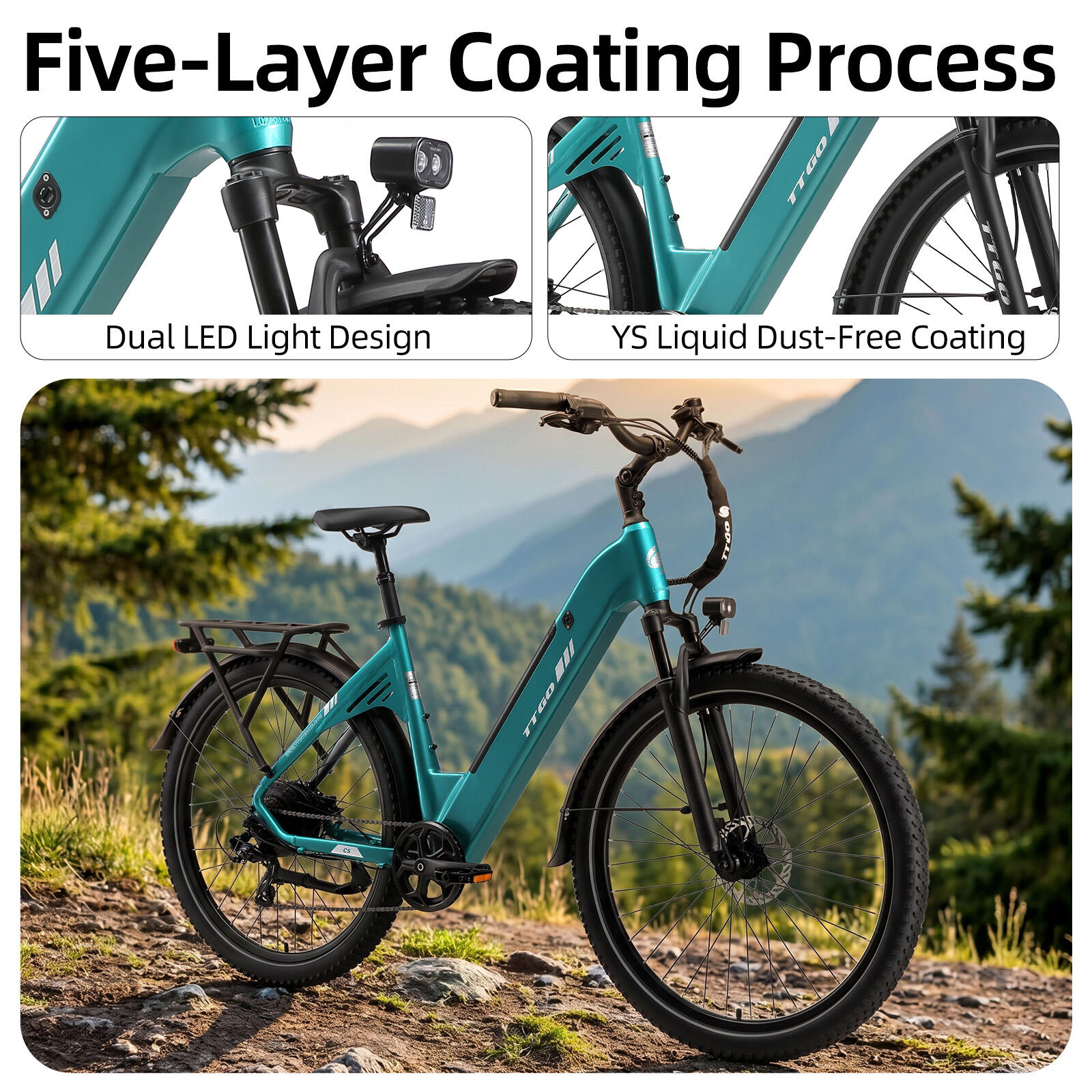 Elektrische fiets voor volwassenen TTGO C5 batterij 48V 13.5Ah band 27,5 inch 14/15