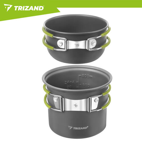 Set camping gatit, 2 oale 0.8/0.4 l, pliabil, tacamuri incluse, husa transport