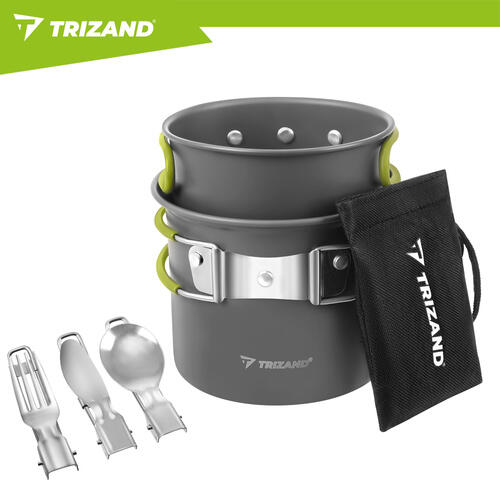 Set camping gatit, 2 oale 0.8/0.4 l, pliabil, tacamuri incluse, husa transport