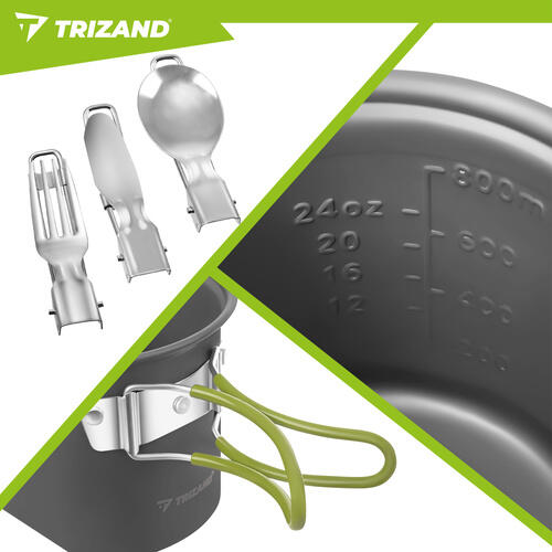Set camping gatit, 2 oale 0.8/0.4 l, pliabil, tacamuri incluse, husa transport