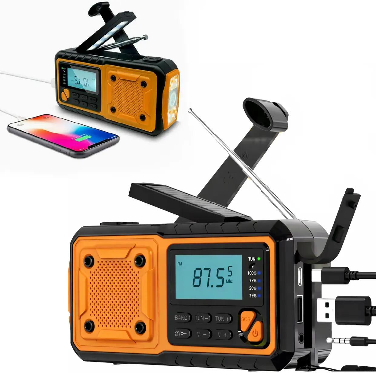 Radio multifunctional portabil, incarcare solara/manuala/USB, 5000 mAh, SOS