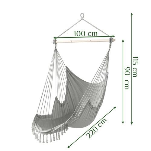 Scaun suspendat tip hamac 2 in 1, max 150 kg, bumbac 320 g/mp, 220x100x115 cm