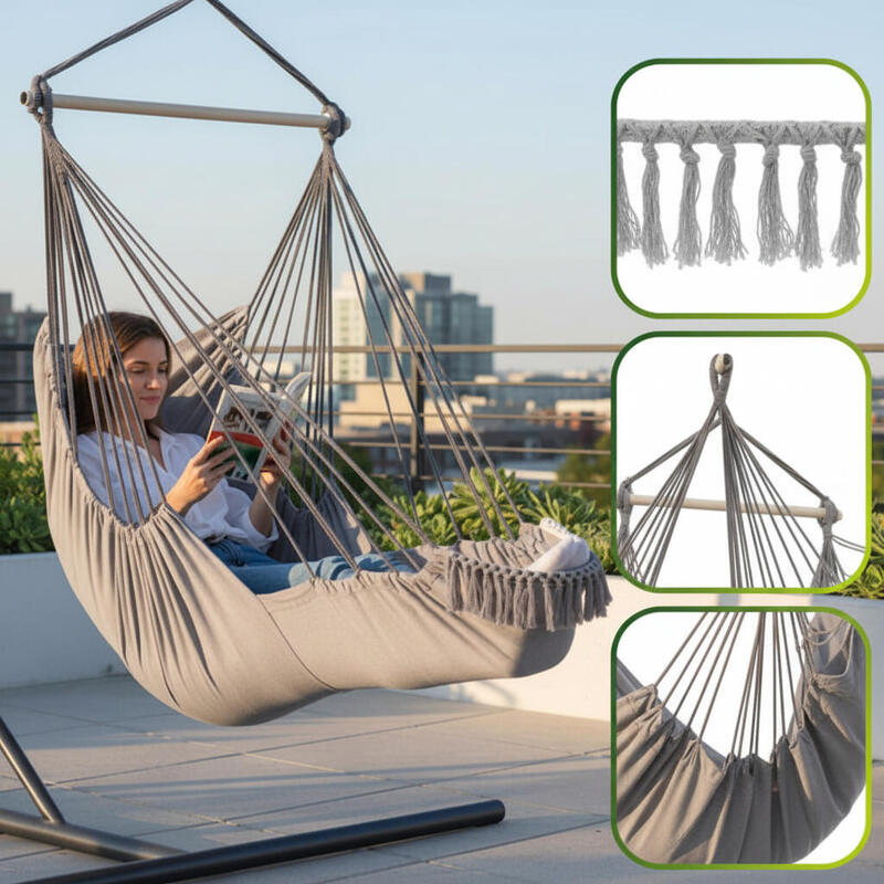 Scaun suspendat tip hamac 2 in 1, max 150 kg, bumbac 320 g/mp, 220x100x115 cm