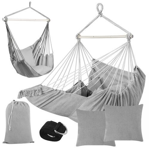 Scaun suspendat tip hamac 2 in 1, max 150 kg, bumbac 320 g/mp, 220x100x115 cm