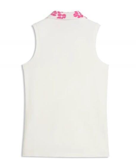 Polo da golf da donna Puma Modalon Floral Rib SL, bianca e fucsia 2/2