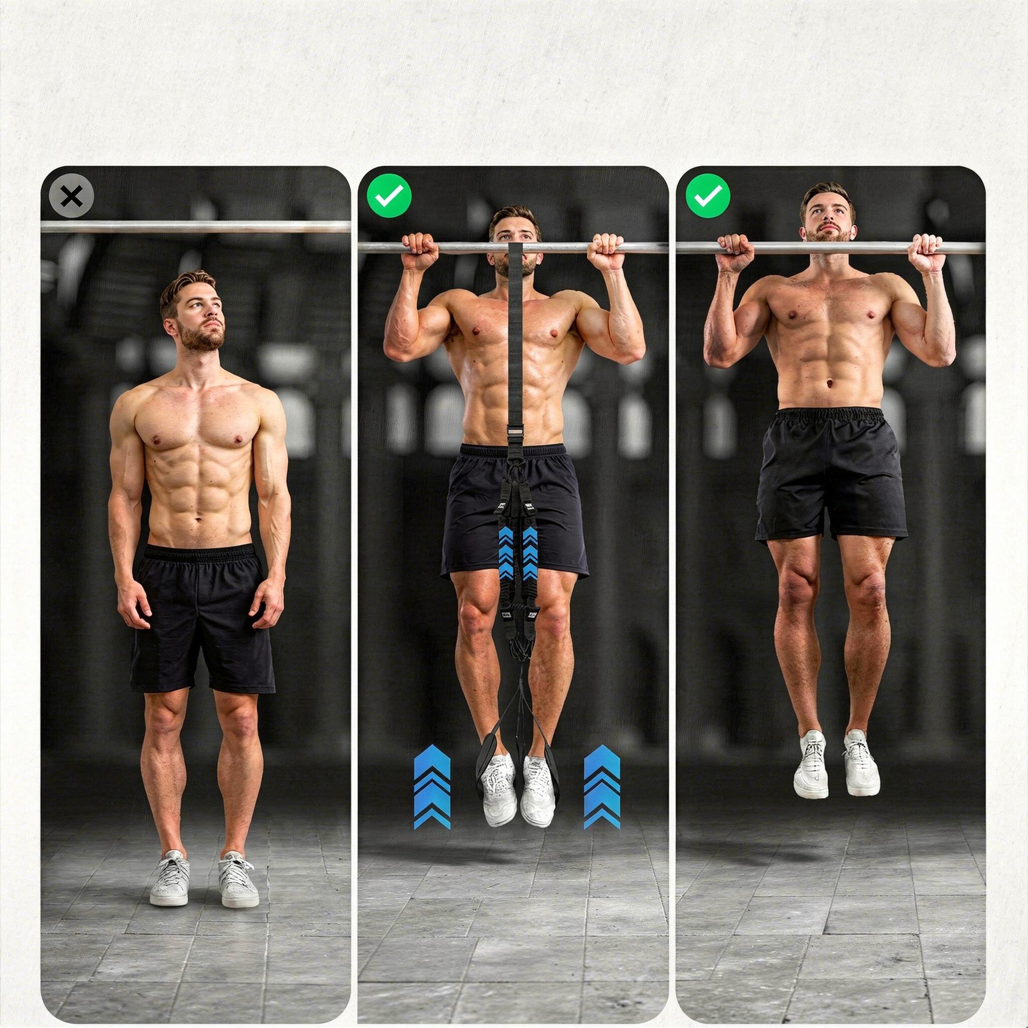 Klimmzughilfe Set mit Fußschlaufe & 4 Seilen, 136 kg Unterstützung im Home Gym 4/7