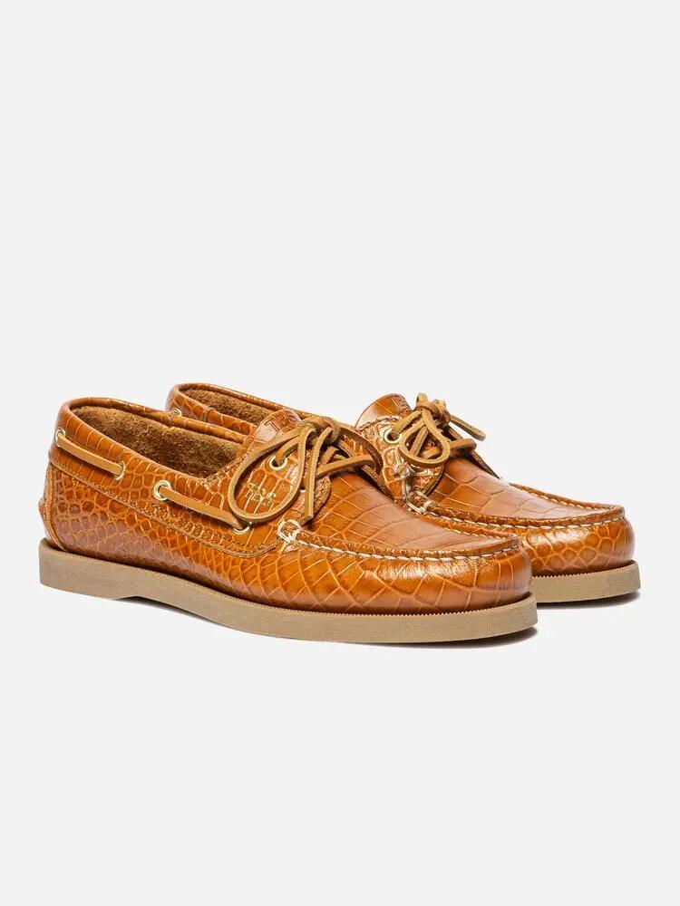 Chaussures bateau - Casual - Femme - Lacets cuir, croco - PHENISE - Cognac 5/5