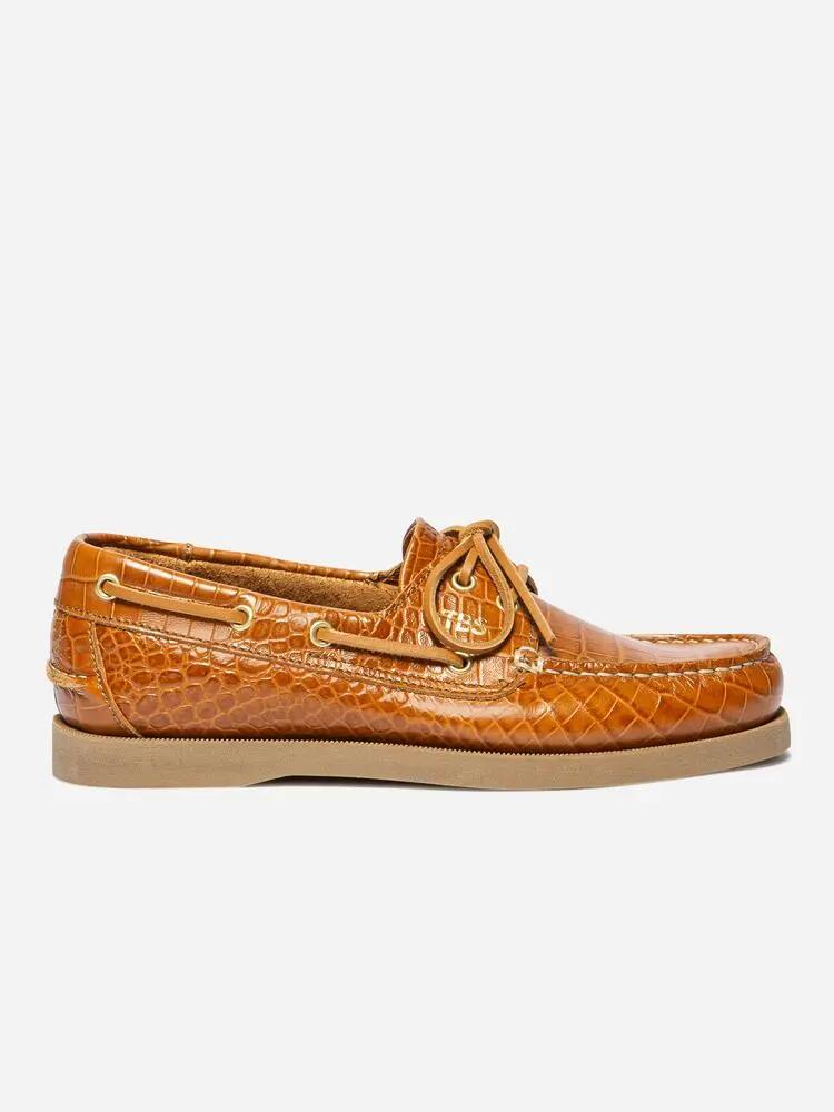 Chaussures bateau - Casual - Femme - Lacets cuir, croco - PHENISE - Cognac 4/5