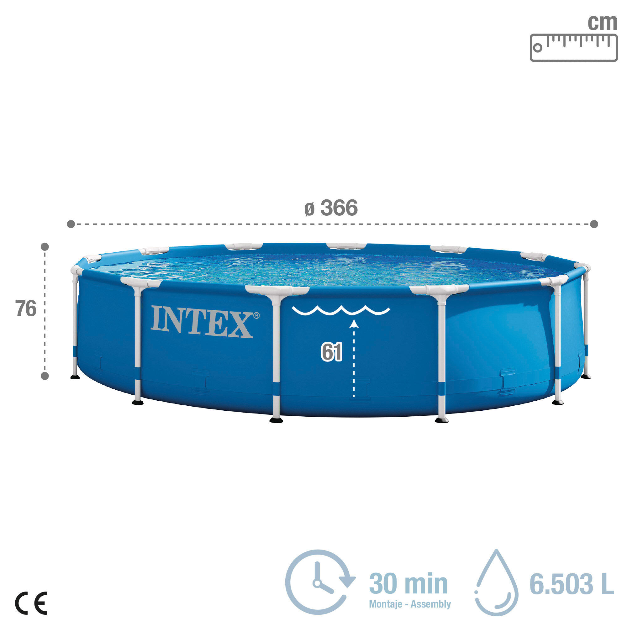 Piscina redonda Intex com estrutura metálica 366x76 cm 6503 litros + purificador 4/7