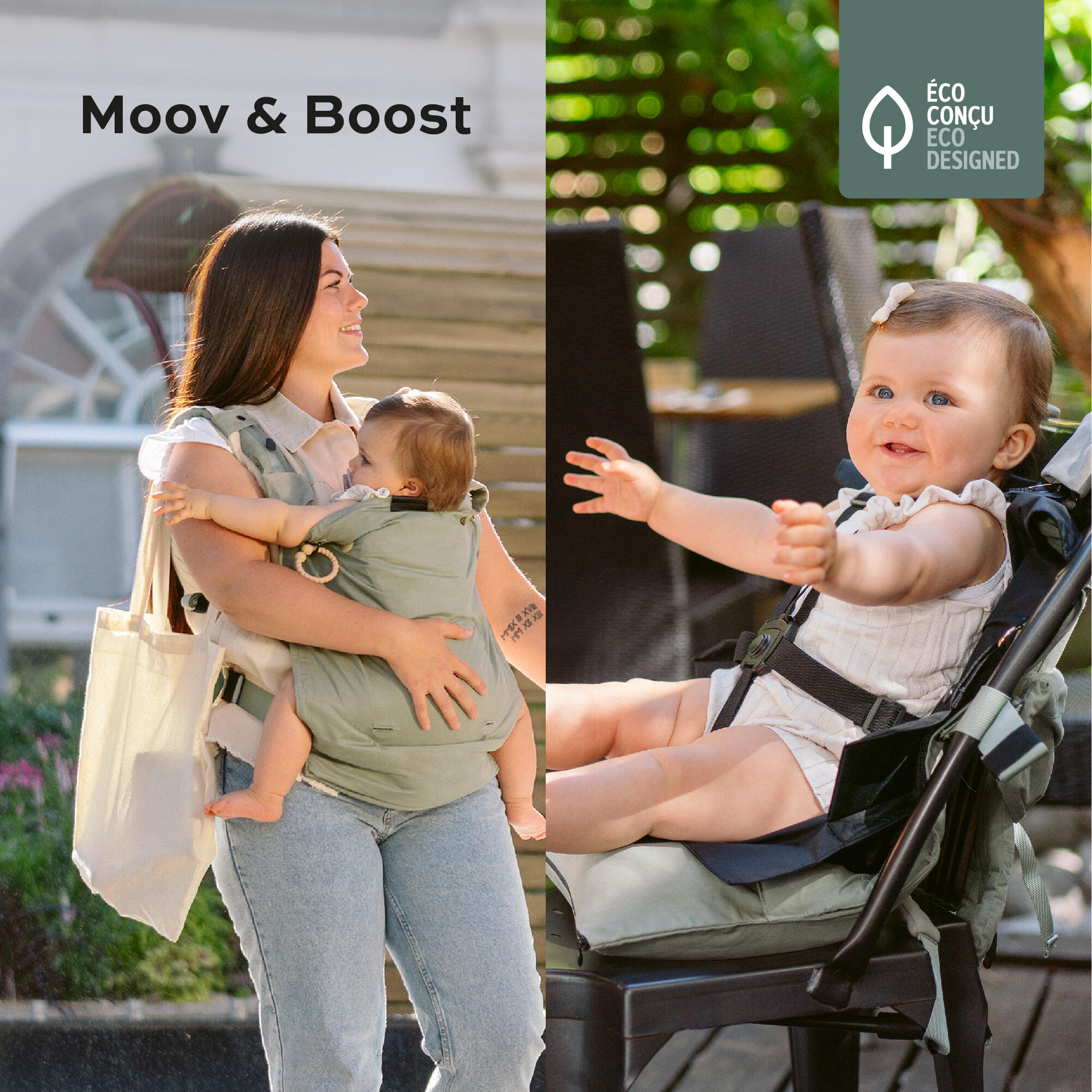 Porte bébé physiologique évolutif breveté - Moov & Boost - Vert 2/7