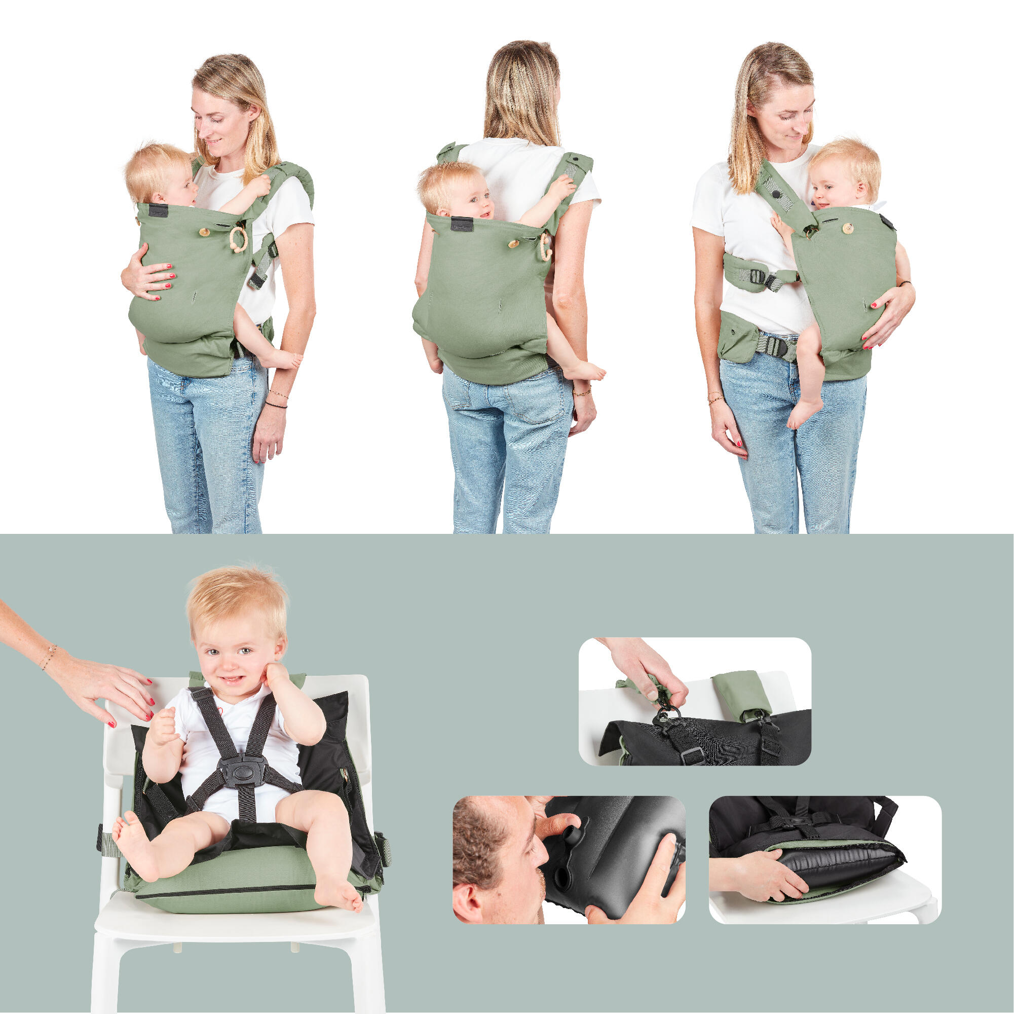 Porte bébé physiologique évolutif breveté - Moov & Boost - Vert 4/7