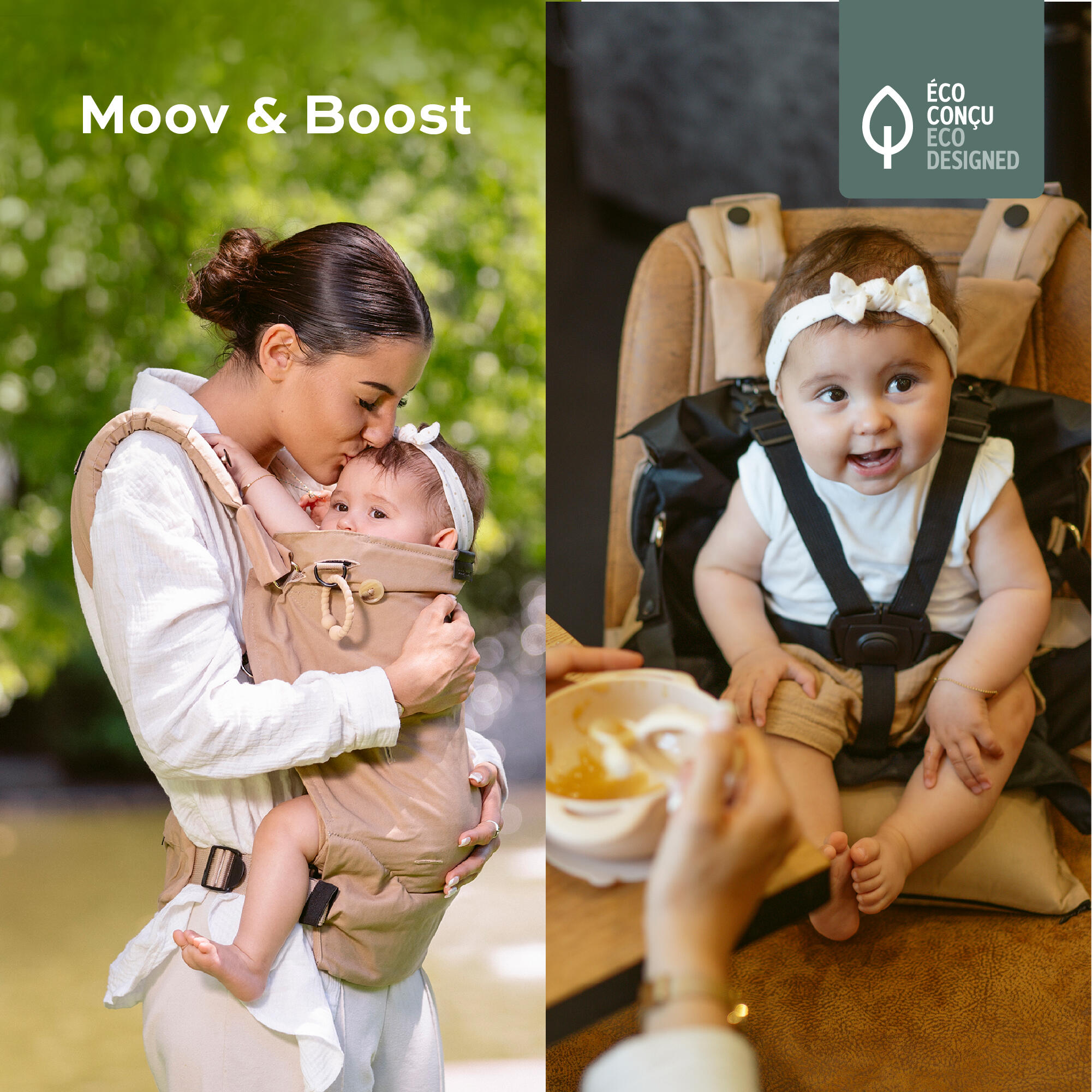 Patentierte Babytrage Moov & Boost, Mitwachsend und Ergonomisch - Beige 2/4