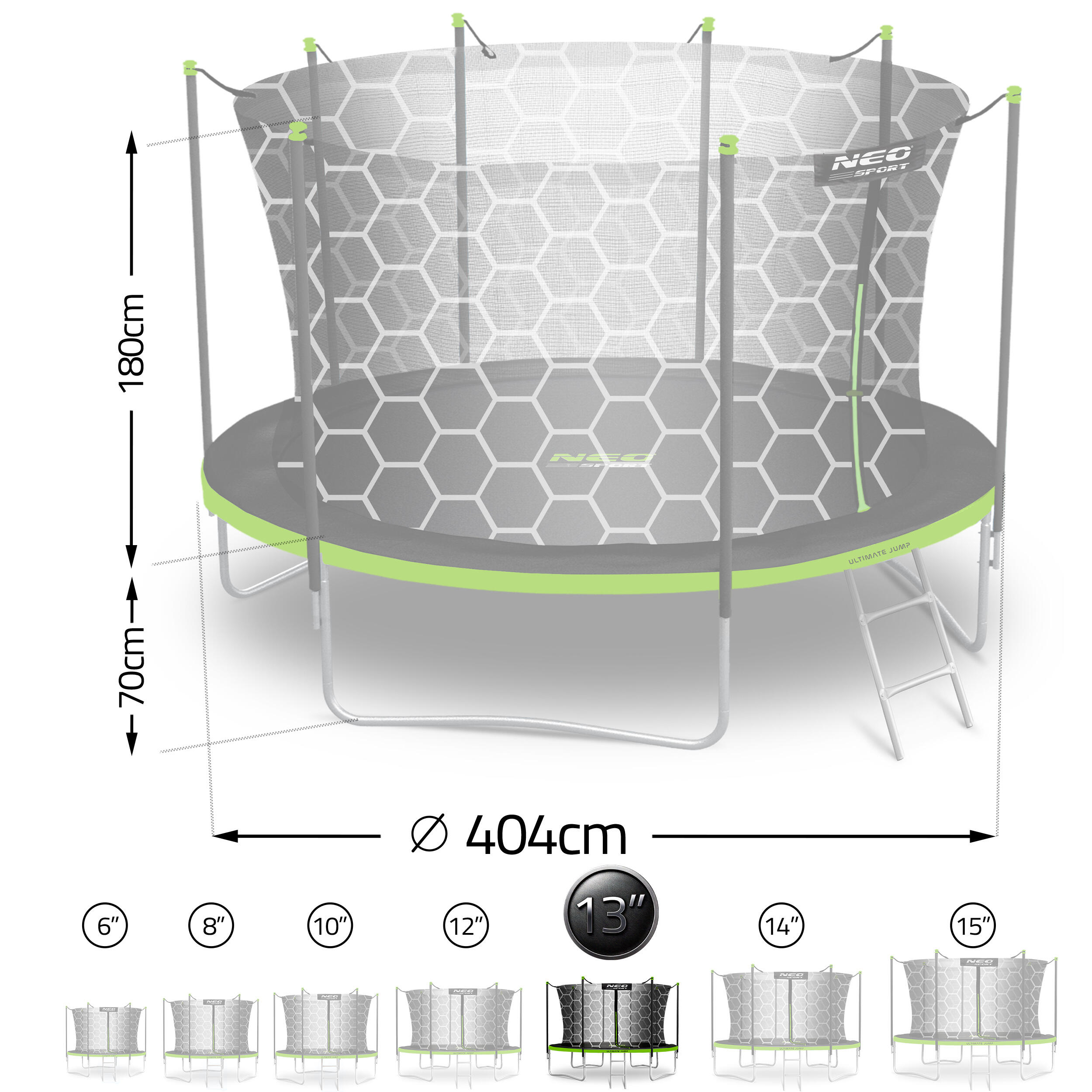 Trampolina ogrodowa z siatką wewnętrzną Neo-Sport 404cm 13ft 5/7