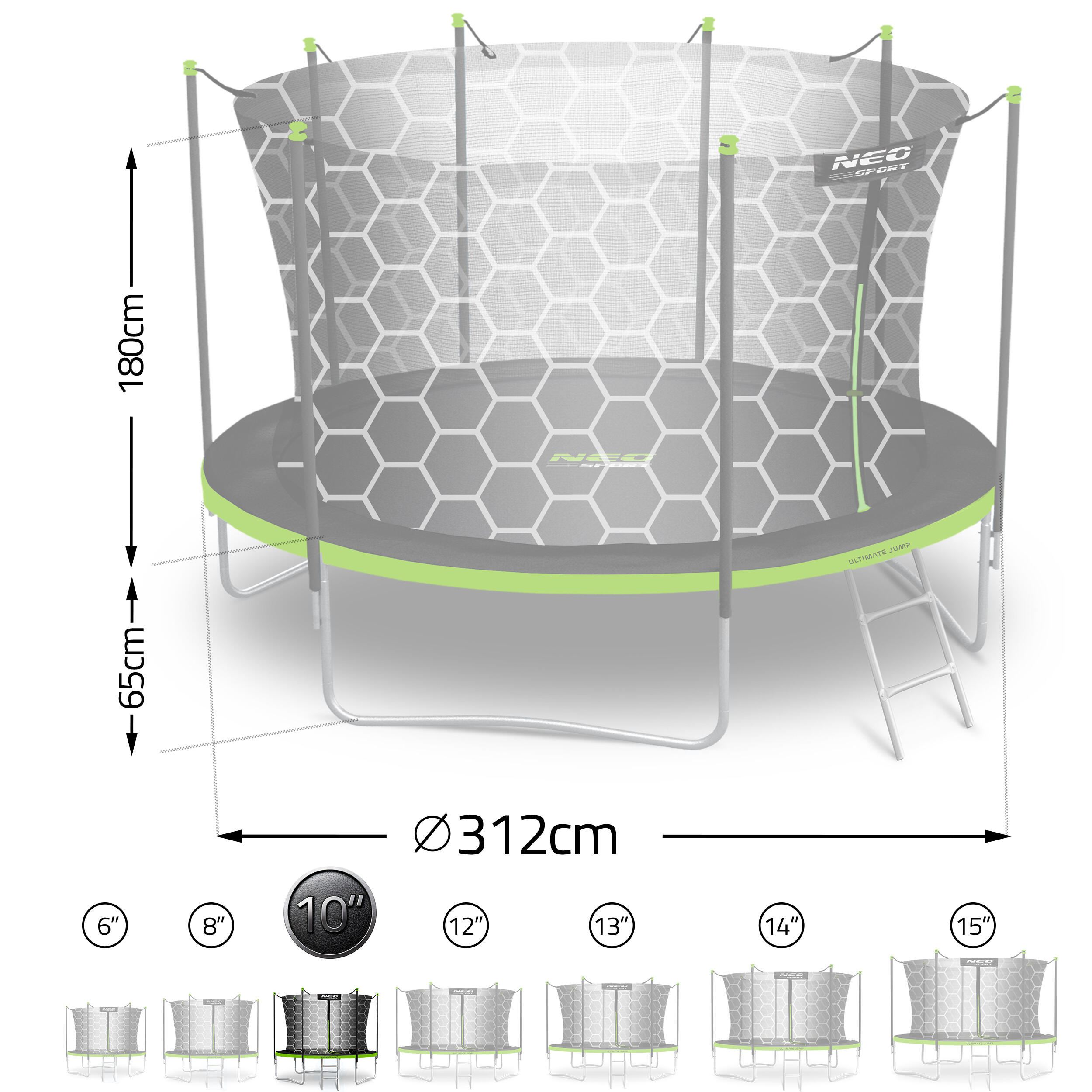 Trampolina ogrodowa 10ft/312cm z siatką wewnętrzną i drabinką Neo-Sport 7/7