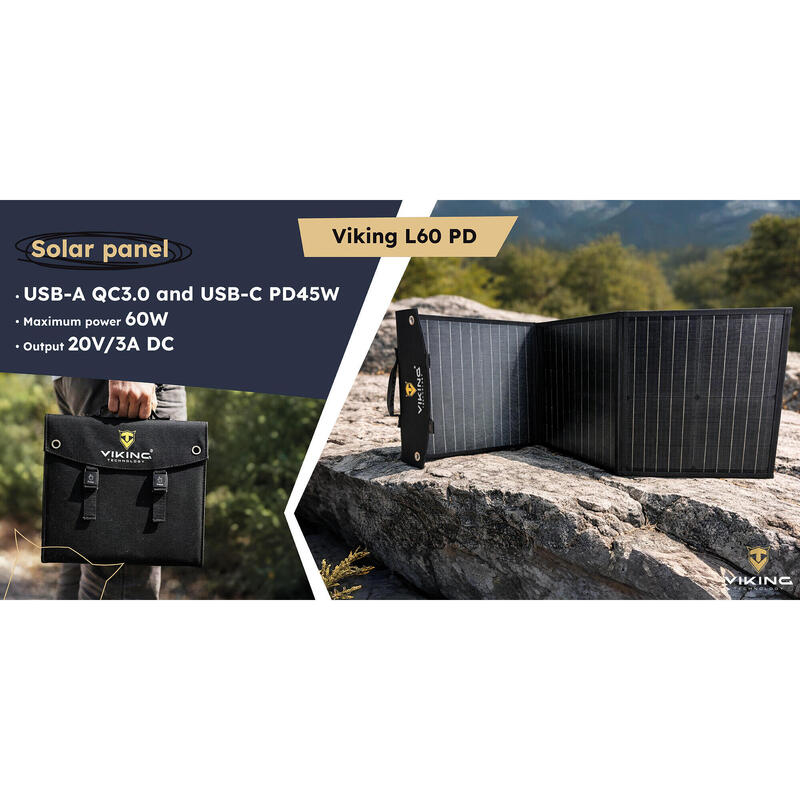 Set powerbanka Viking VIDAR II a solární panel Viking L60 PD