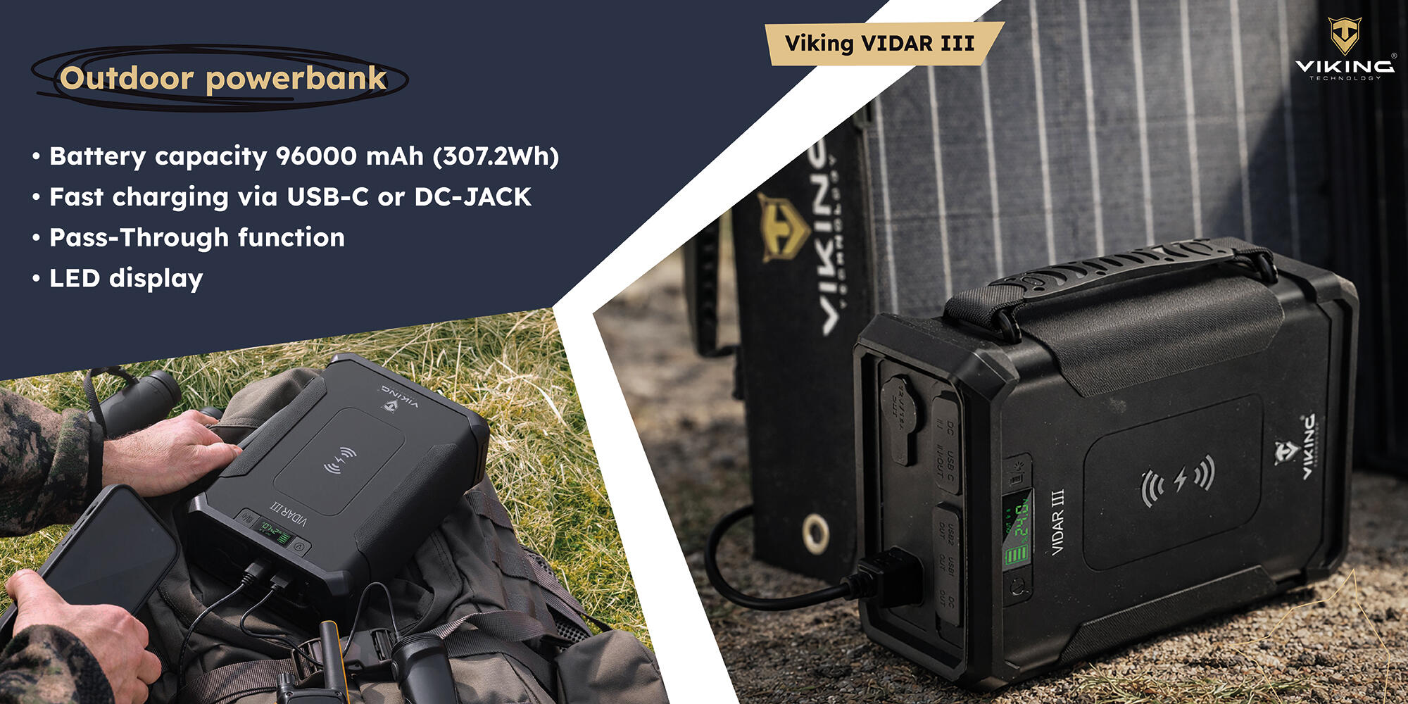 Set powerbanka Viking VIDAR III a solární panel Viking L60 PD 5/6