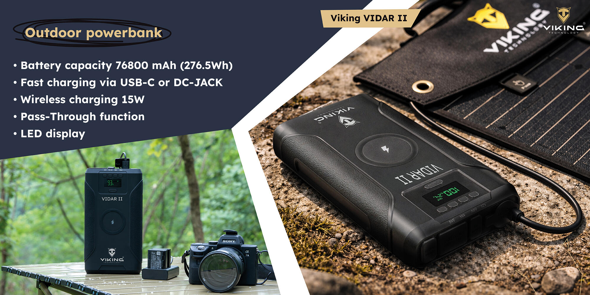 Set powerbanka Viking VIDAR II a solární panel Viking L60 PD 5/6