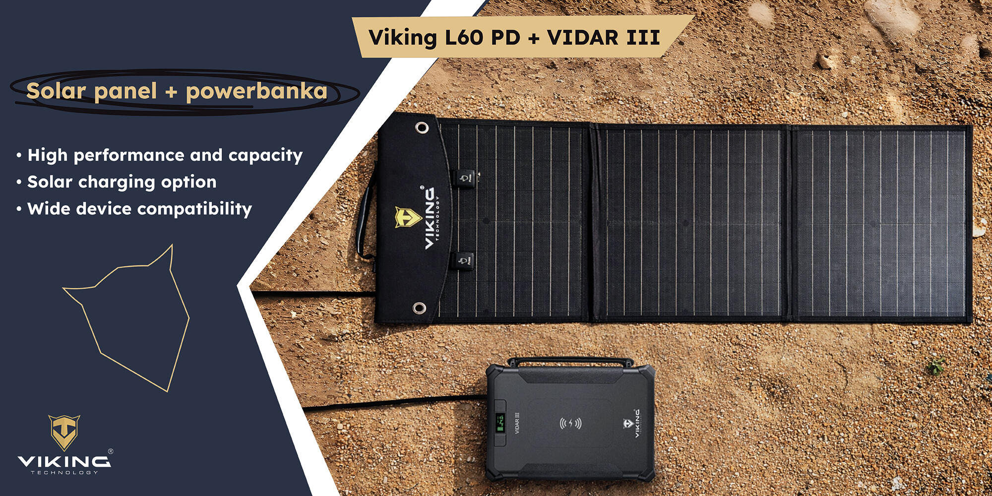 Set powerbanka Viking VIDAR III a solární panel Viking L60 PD 4/6