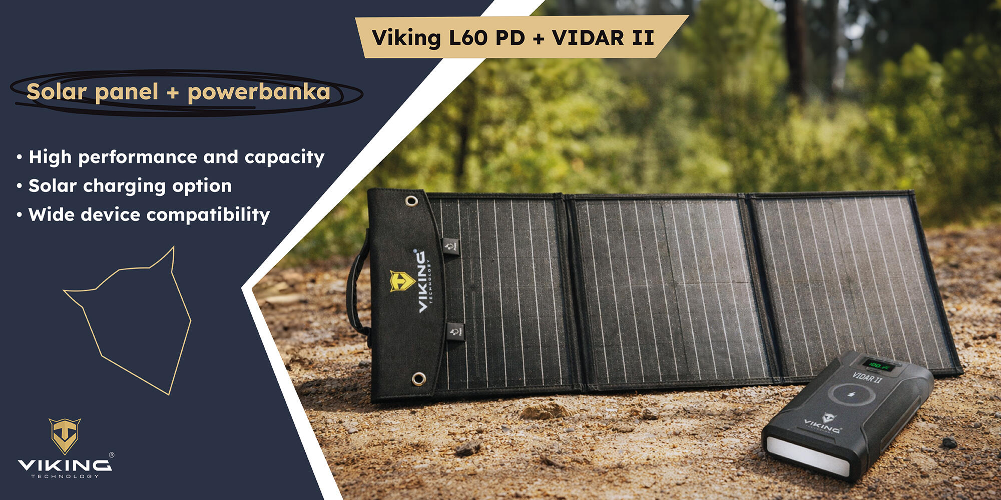 Set powerbanka Viking VIDAR II a solární panel Viking L60 PD 4/6
