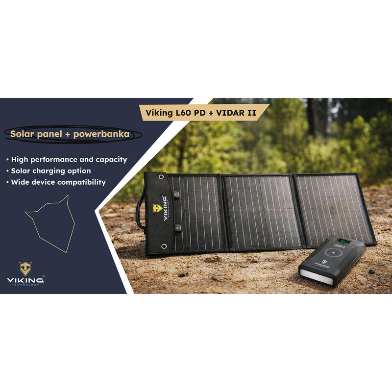 Set powerbanka Viking VIDAR II a solární panel Viking L60 PD