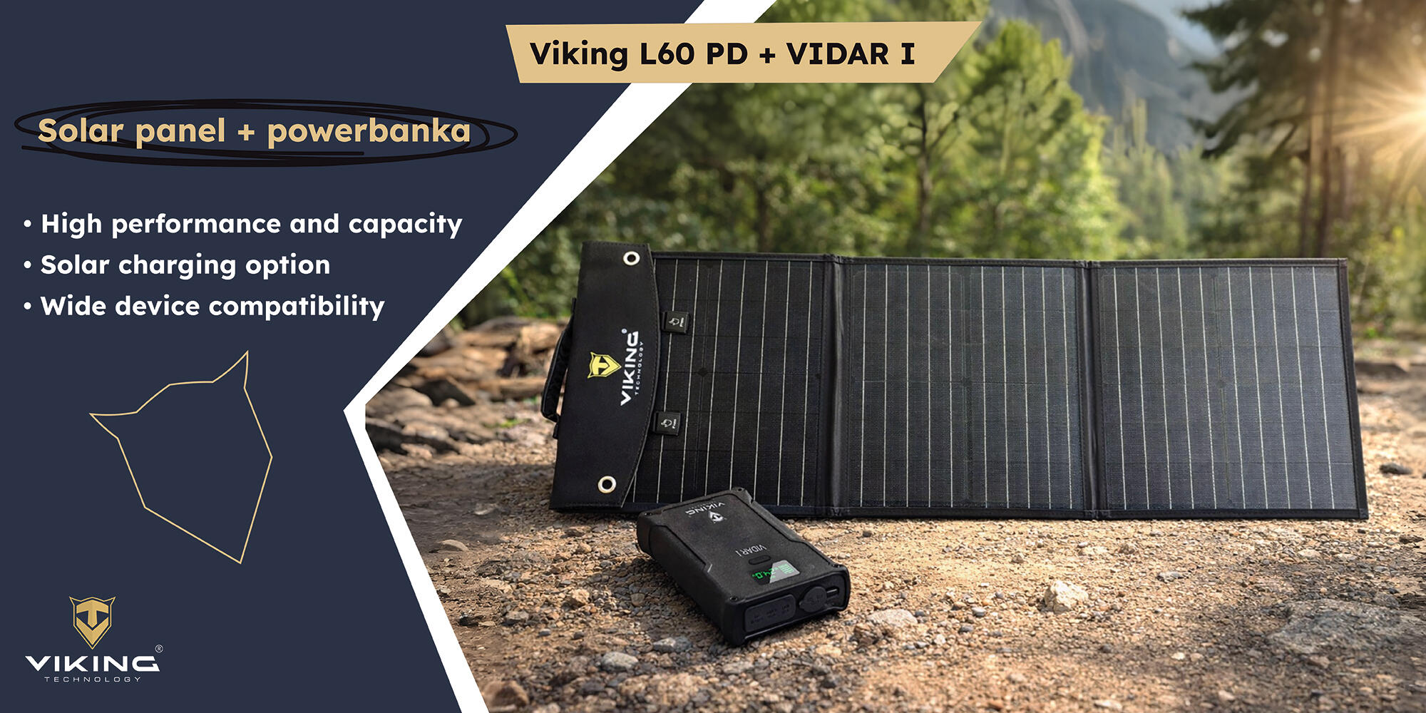 Set powerbanka Viking VIDAR I a solární panel Viking L60 PD 4/6