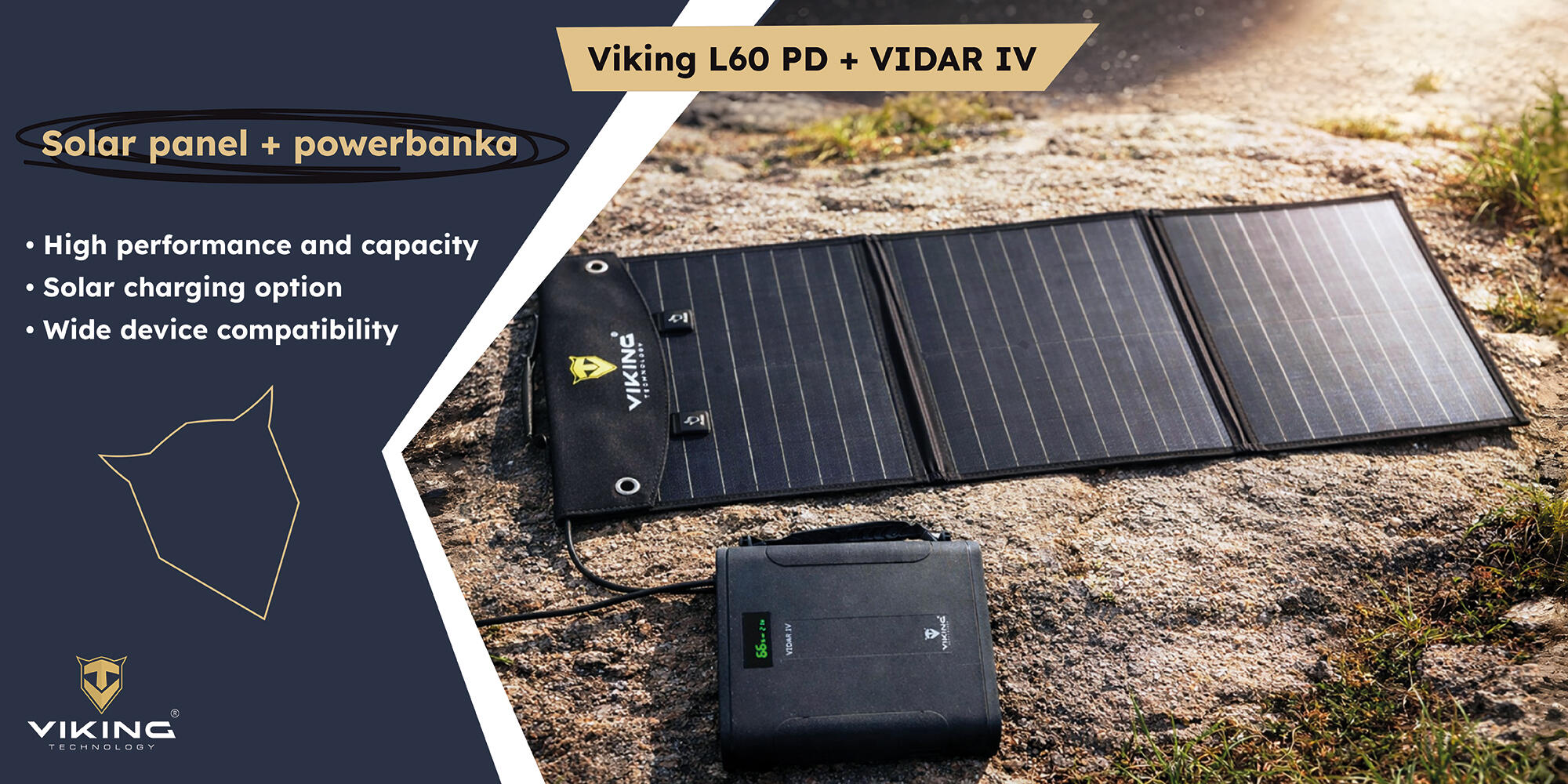 Set powerbanka Viking VIDAR IV a solární panel Viking L60 PD 4/6