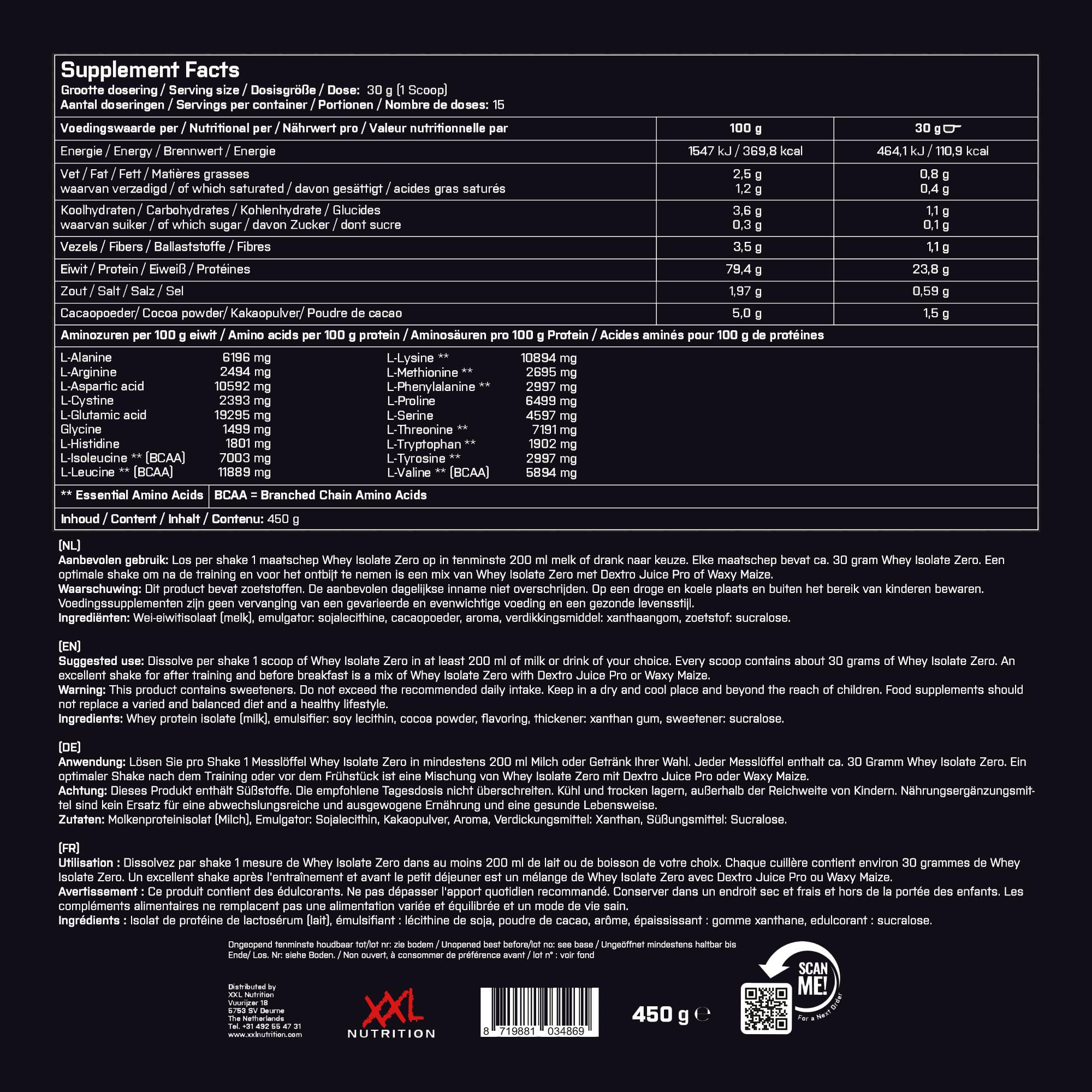 Whey Isolate Zero - 90% Eiwit, Whey Isolaat, Lactosevrij - Chocolade - 450 gram 7/7