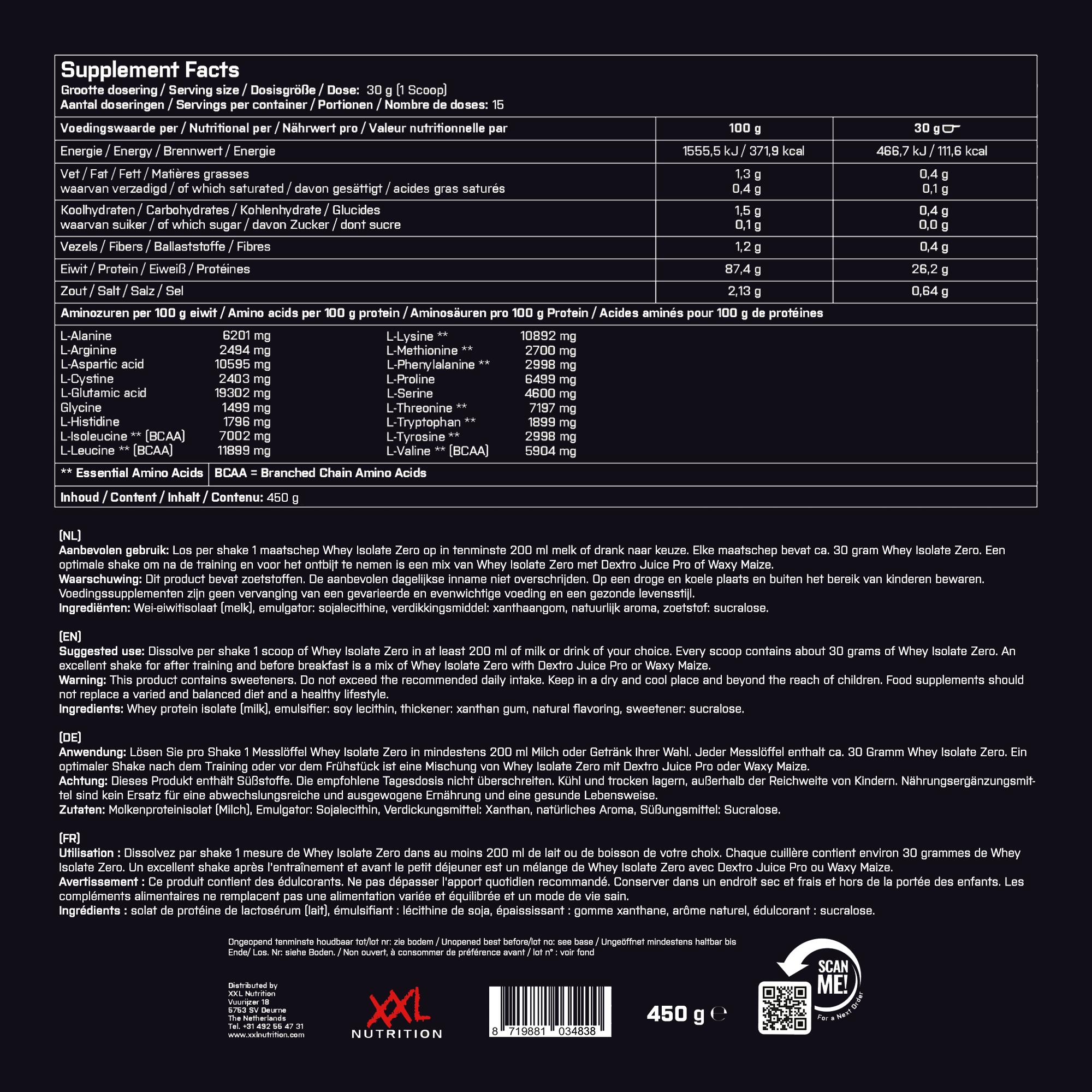 Whey Isolate Zero - 90% Eiwit, Whey Isolaat, Lactosevrij - Vanille - 450 gram 7/7