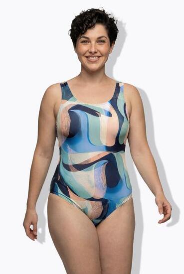 Femme Maillot de bain sans bonnets souples décolleté rond et imprimé abstrait
