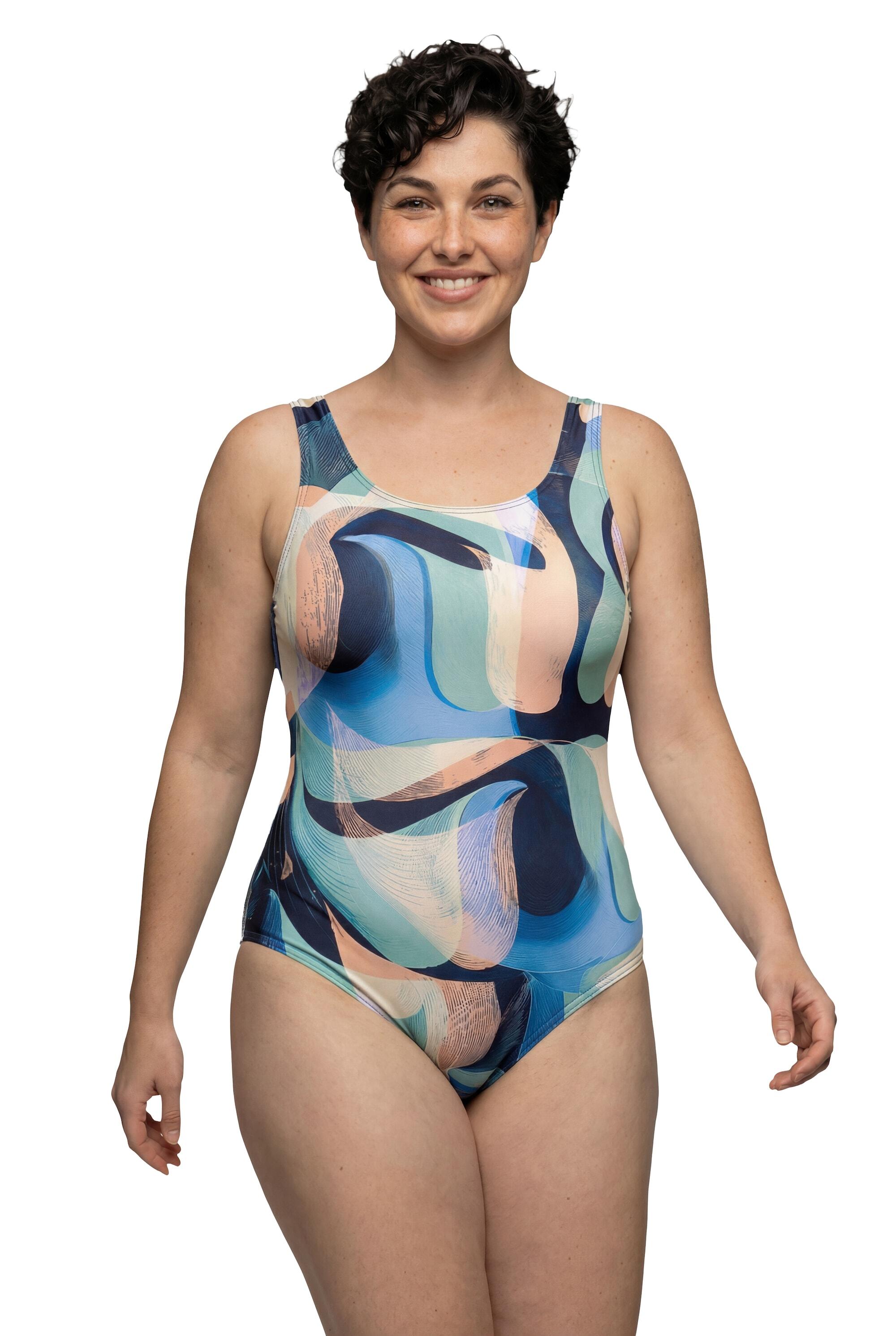 Dames Badpak abstracte print zonder zachte cups ronde hals 7/7