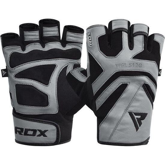 FITNESS-HANDSCHUH AUS LEDER S12 GRAU-S