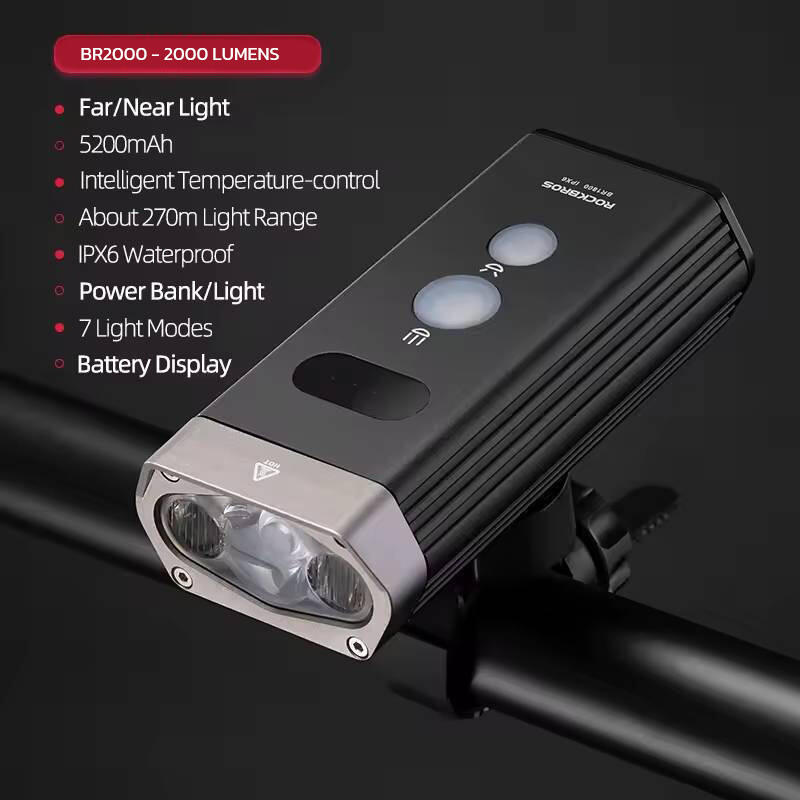 ROCKBROS BR2000 Lampka rowerowa przednia 2000LM USB IPX6 POWERBANK 3/7