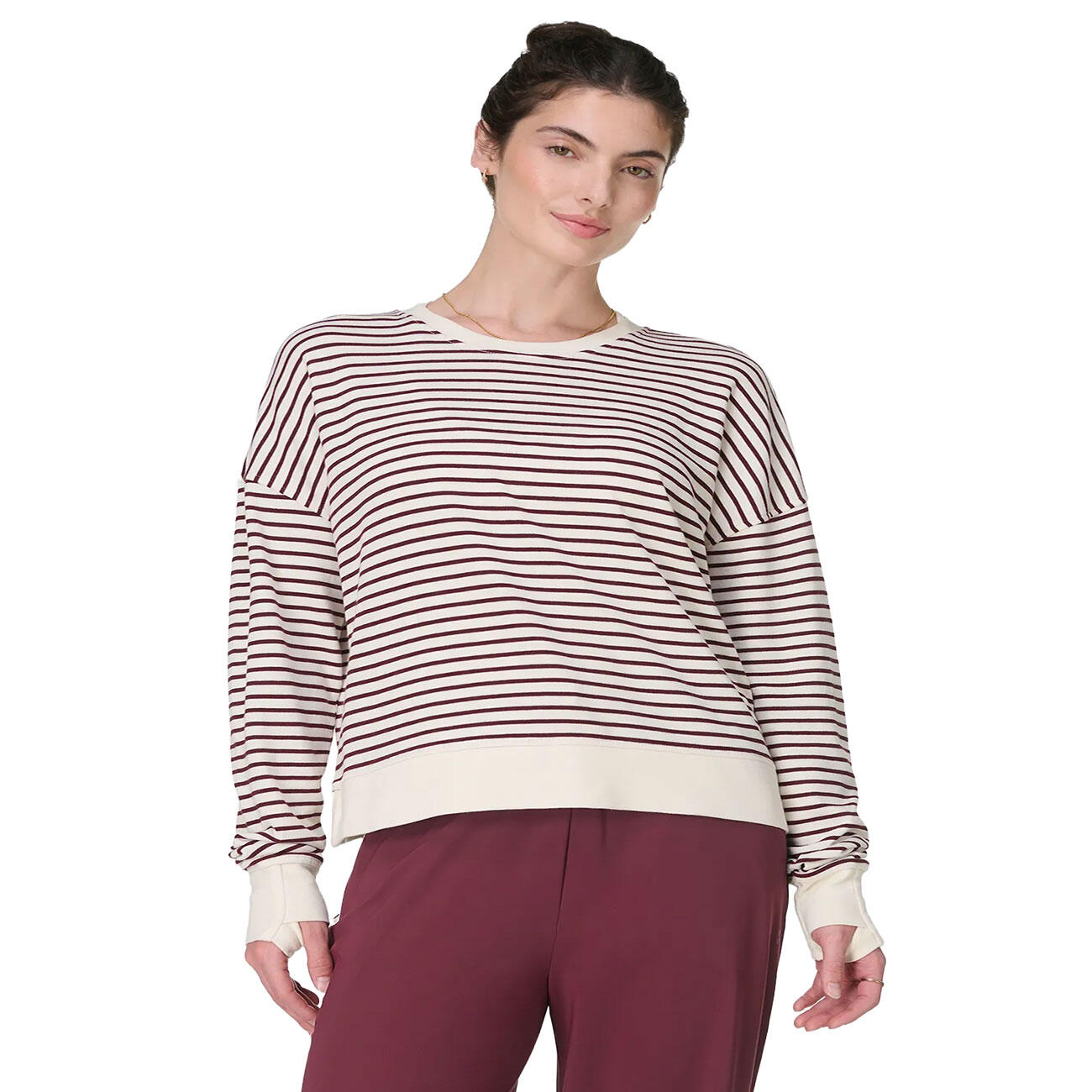 SWEATY BETTY Sweaty Betty After Class Crop Sweatshirt  OFFWHITE BORDEAUX STREPEN 3/7