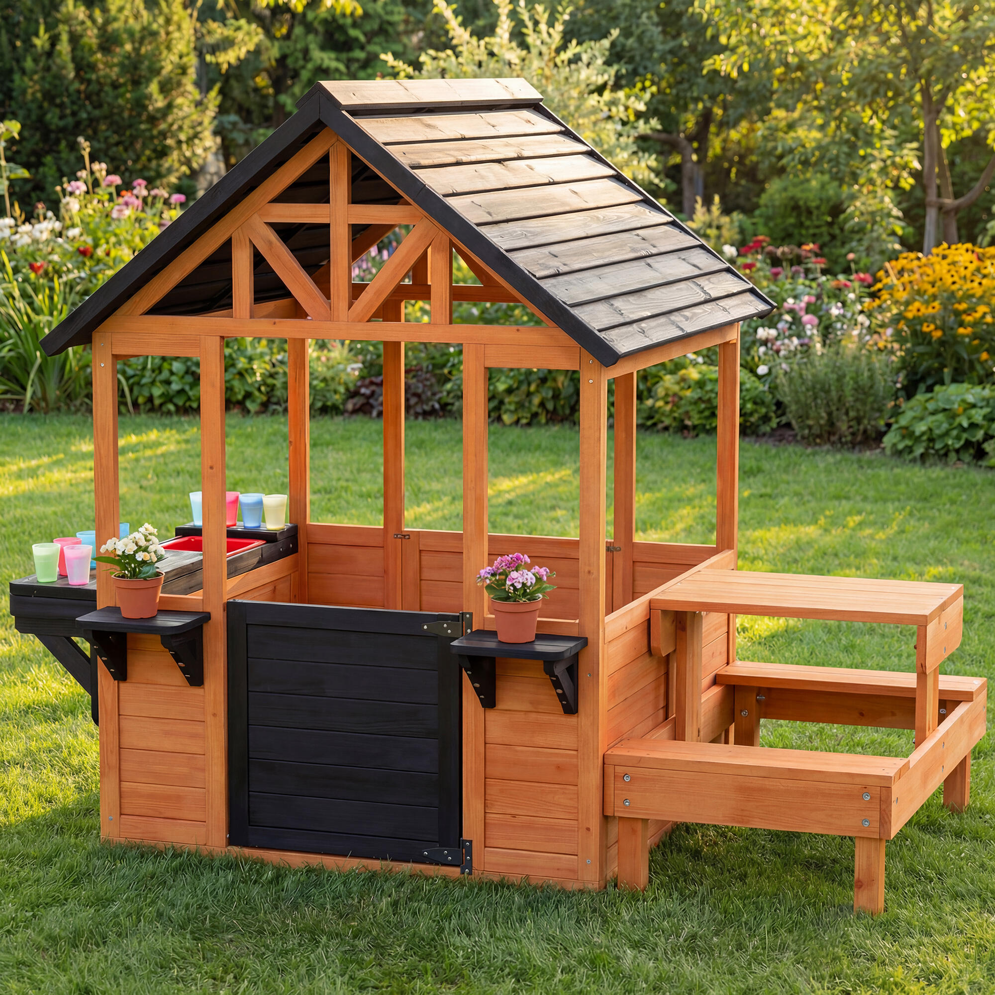 Casita Infantil AIYAPLAY 166.3x112.5x139.7 cm Marrón 2/5