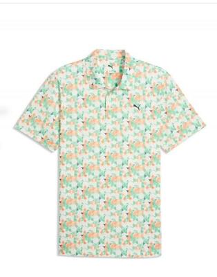 Polo da golf da uomo Puma Mattr Deco verde e arancione