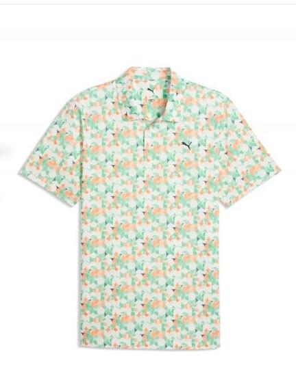 Polo da golf da uomo Puma Mattr Deco verde e arancione