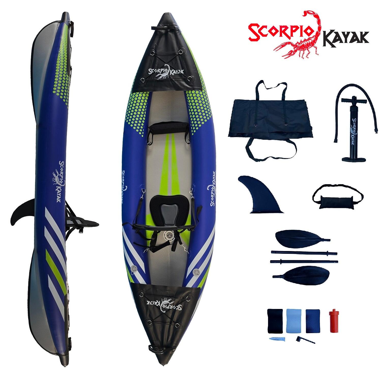 Kajak jednoosobowy pompowany do pływania Scorpio kayak Hybrid New I zestaw