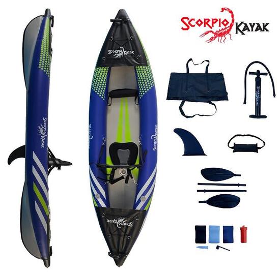 Kajak jednoosobowy pompowany do pływania Scorpio kayak Hybrid New I zestaw