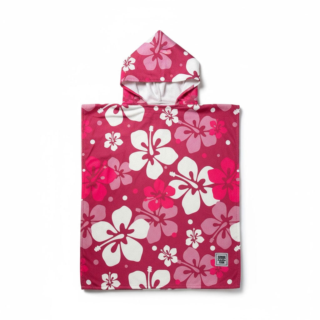 Kinder Surfen Handtuch-Poncho Mikrofaser Pink Hibiscus 3/6