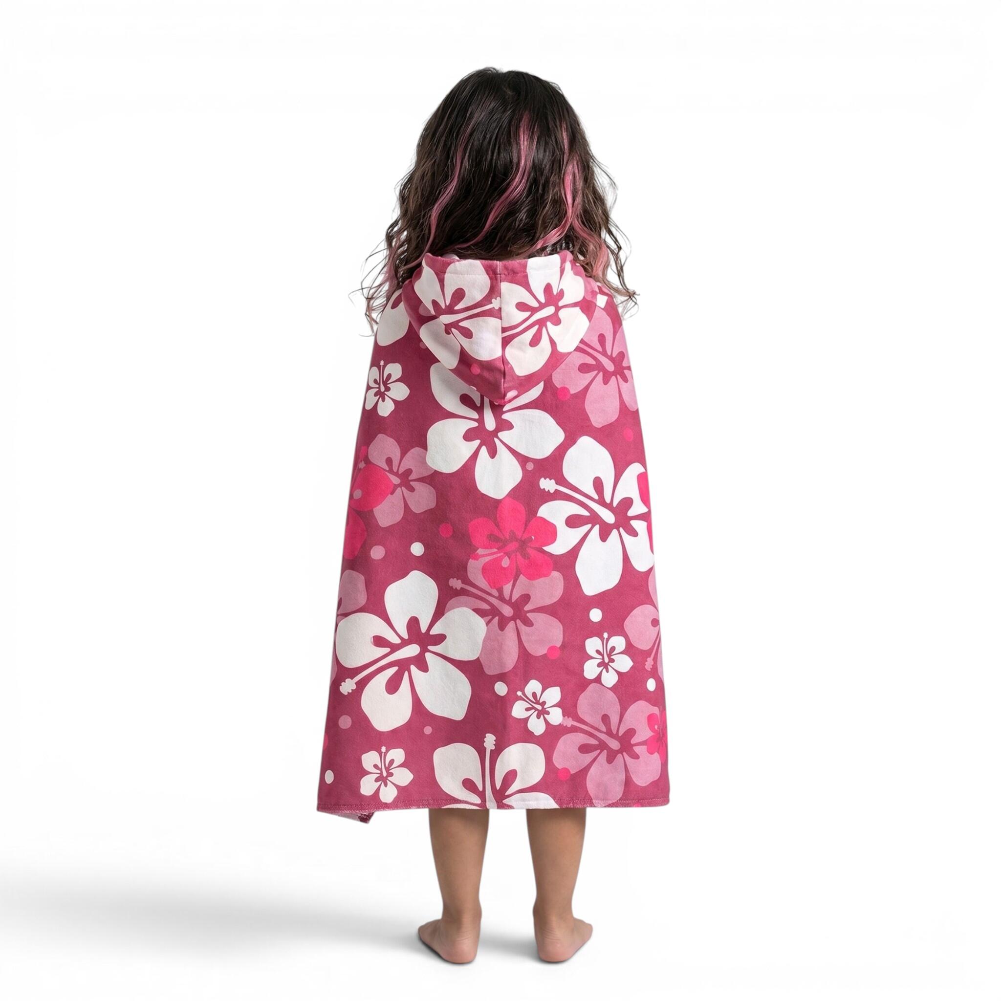 Kinder Surfen Handtuch-Poncho Mikrofaser Pink Hibiscus 2/6