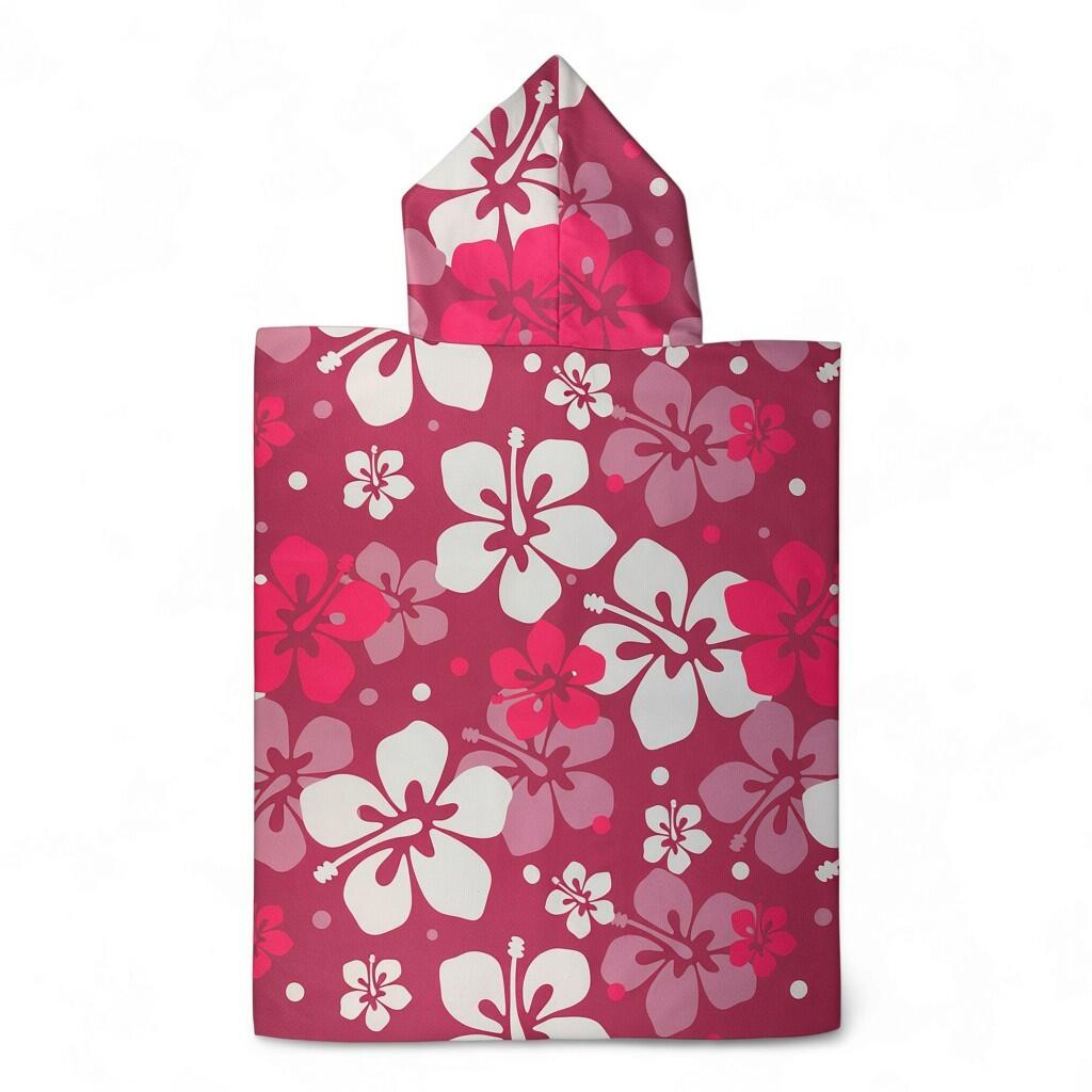 Kinder Surfen Handtuch-Poncho Mikrofaser Pink Hibiscus 4/6