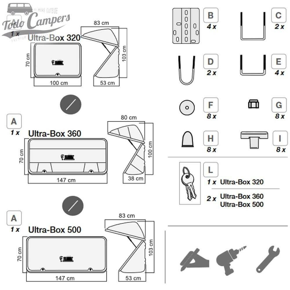 Cofre portaequipajes Fiamma Ultra-Box 360 para portabicicletas de autocaravanas 3/5
