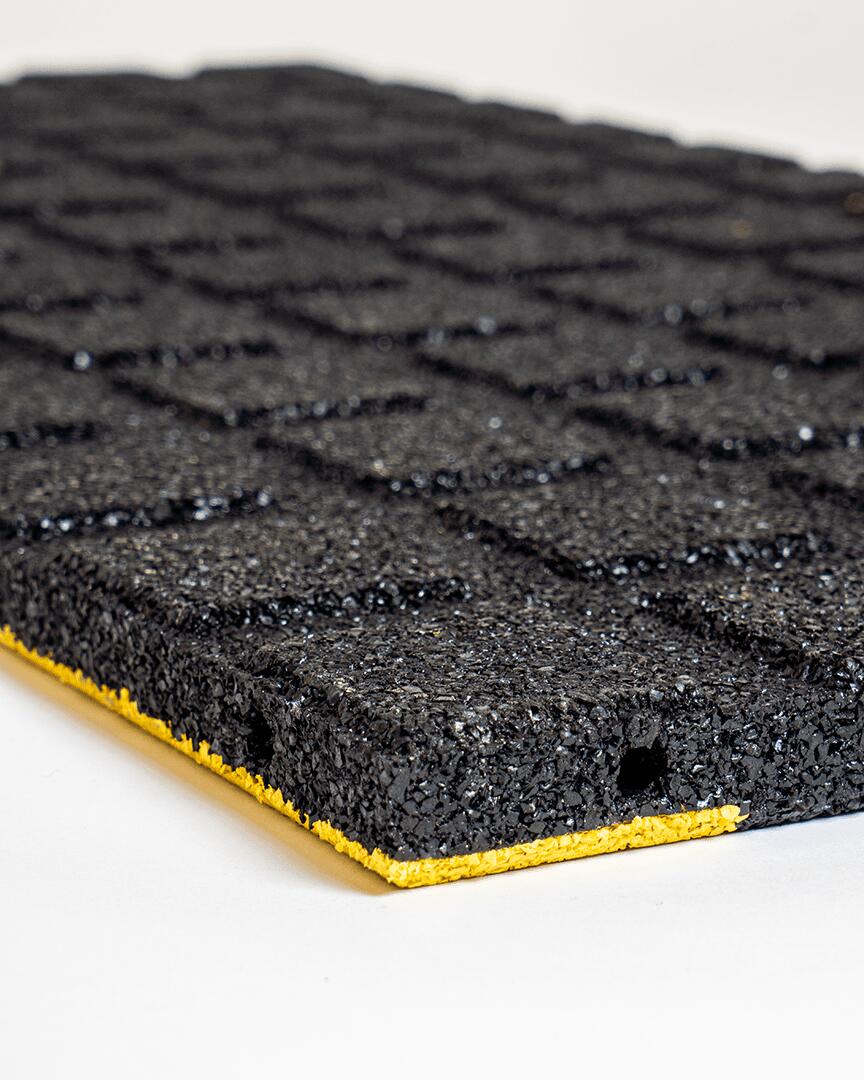 Rubber tegel looppad plat dak - 50 x 100 cm - 30 mm dik - Zwart/Geel 2/3