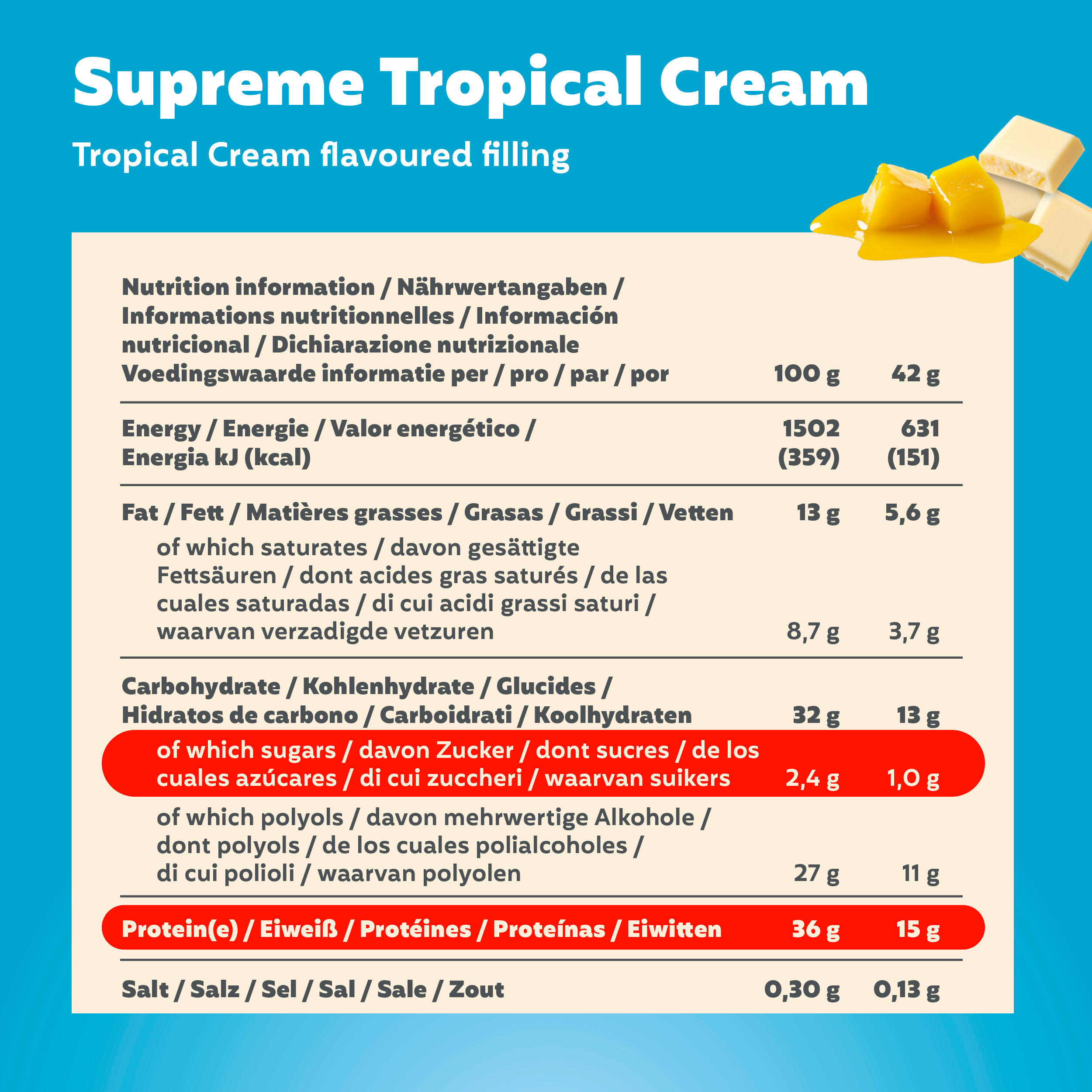 Supreme Bar Tropical Cream 12x42g Low Sugar palmölfrei 5/5