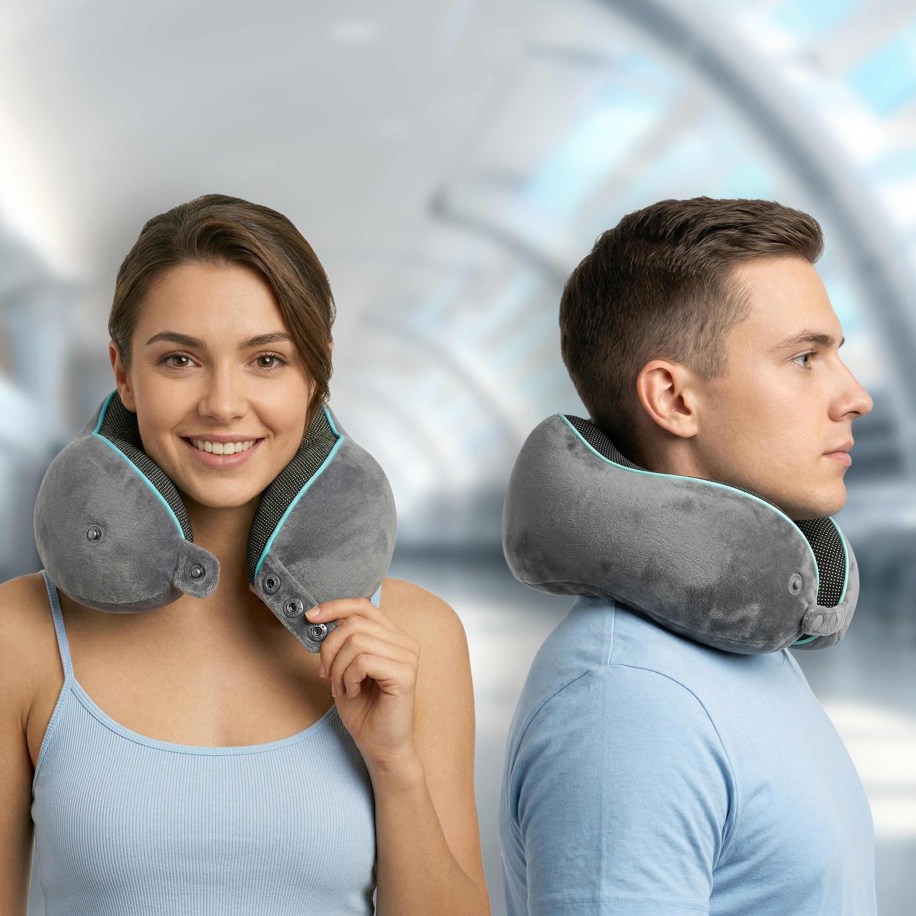 Coussin de Voyage Cervical Memory Foam avec Soutien du Menton et Support 360°. 4/7