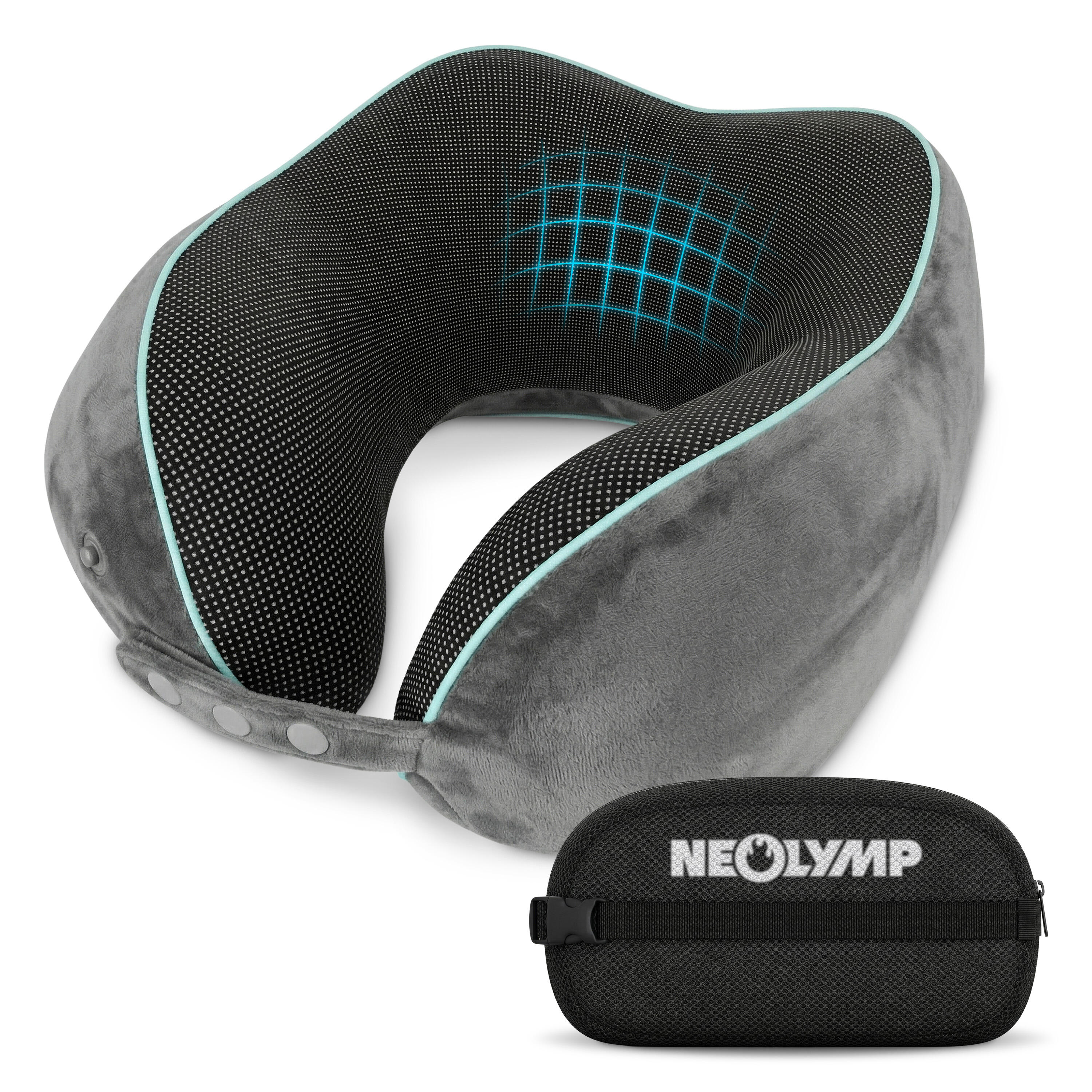 Podróżna poduszka pod kark Memory Foam z podporą brody i wsparciem 360°.