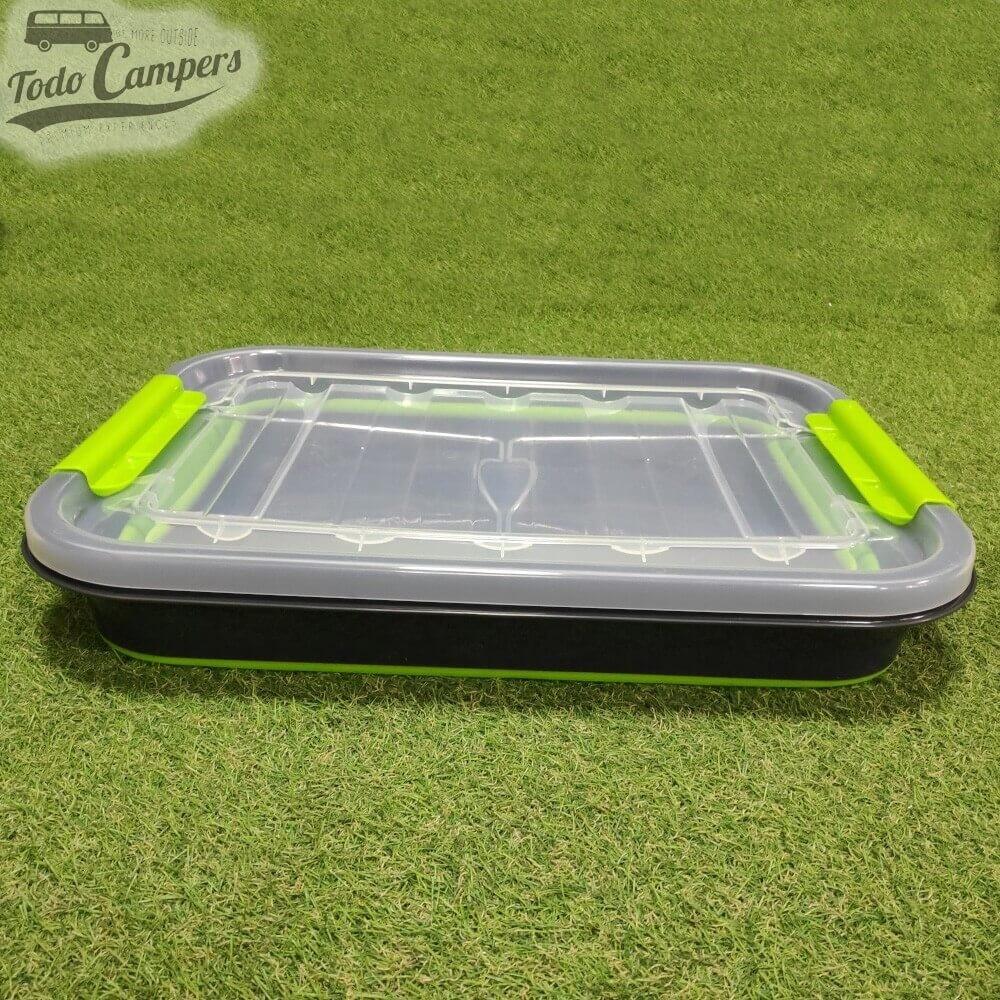 Caja plegable con tapa y ruedas 30 litros verde 3/7