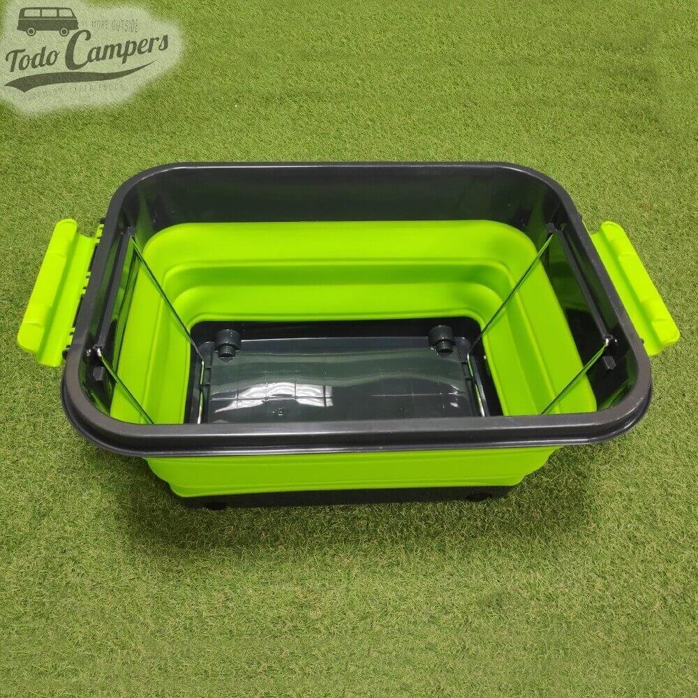 Caja plegable con tapa y ruedas 30 litros verde 2/7